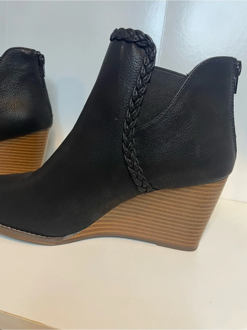 Maurices Black Braided-Trim Wedge Ankle Booties